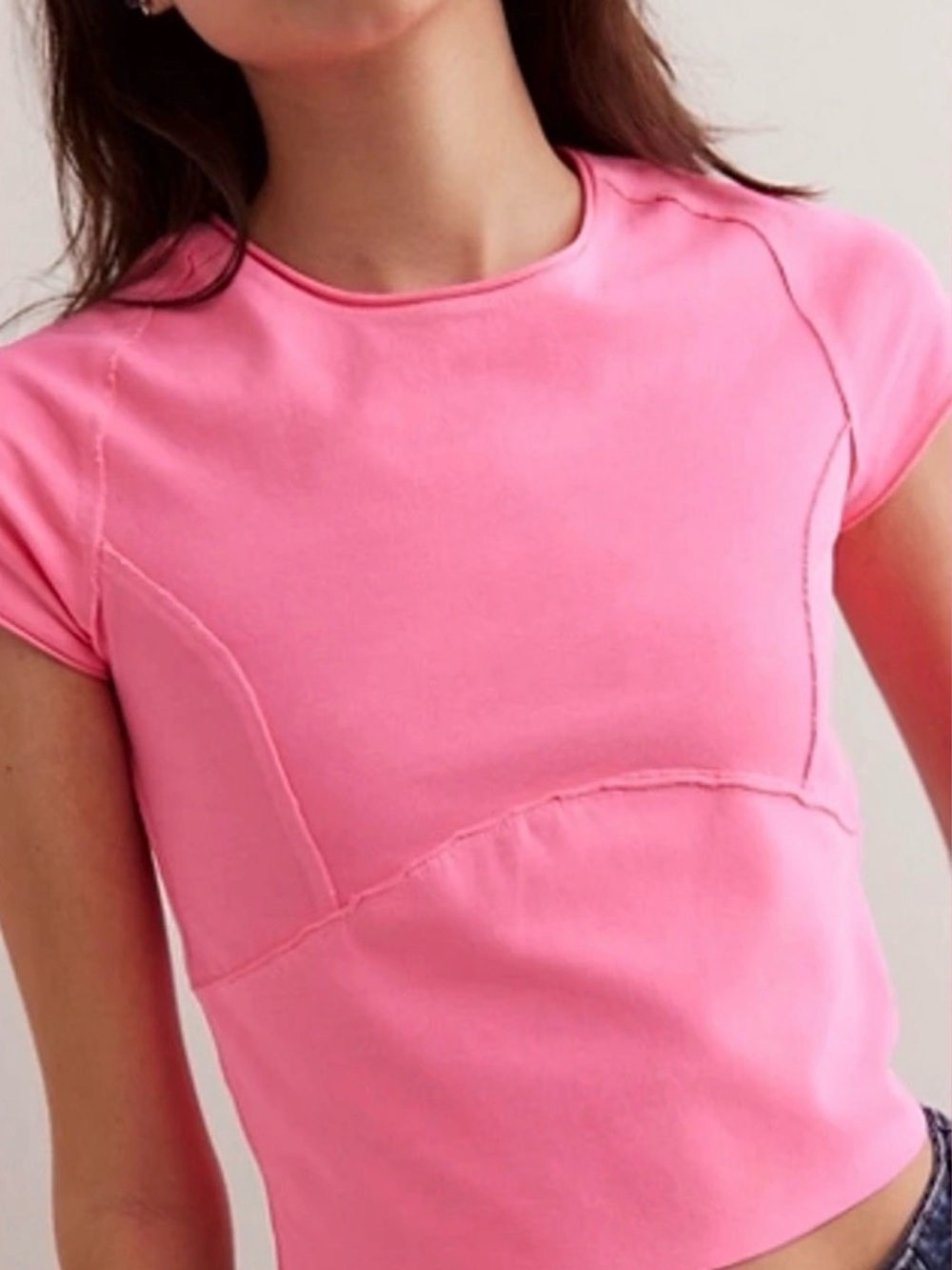 We The Free Pink Short Sleeve Seam-Panel Tee
